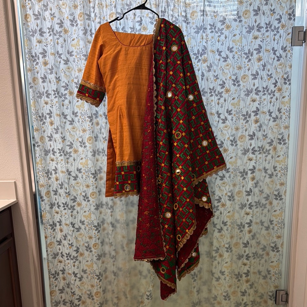 Traditional Punjabi suit: Orange and Red Embroidered Outfit